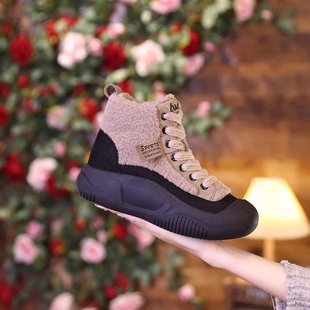 休闲妈妈棉鞋 时尚 加绒保暖高帮鞋 新款 马丁靴厚底雪地靴女2025冬季
