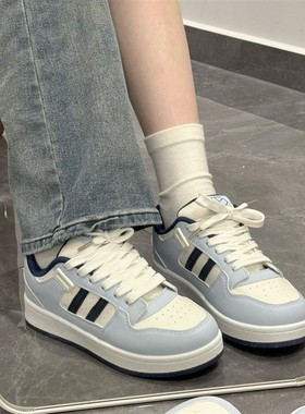 小众原创浅蓝色低帮韩系面包鞋女ins夏季板鞋休闲百搭学生透气鞋