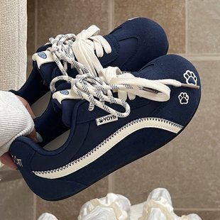 小众德训鞋女2025新款夏秋季学生鞋子覆古休闲百搭内增高薄底板鞋