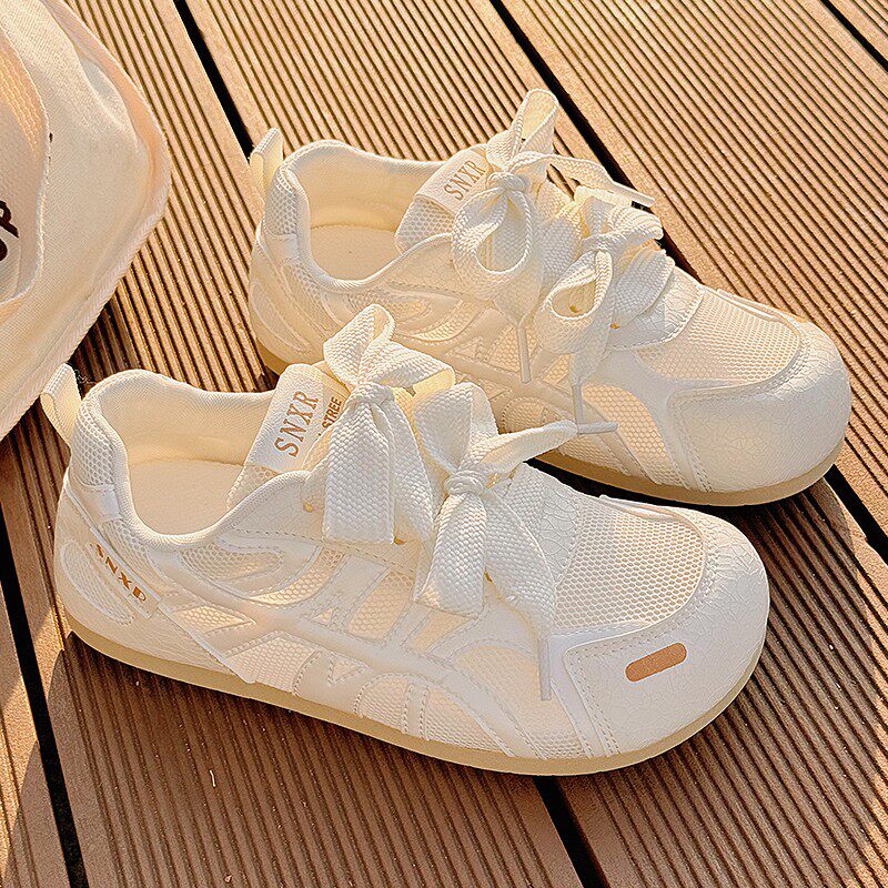 小白鞋女款2025新款夏季透气网面薄款软底不累脚德训鞋休闲运动鞋