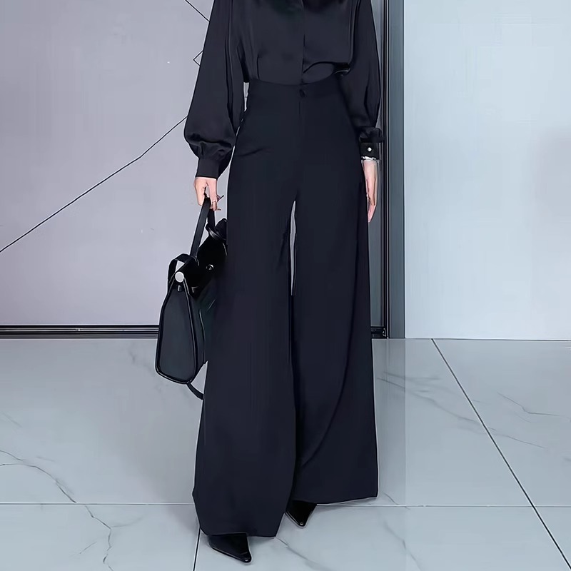 黑色高腰直筒西装长裤女