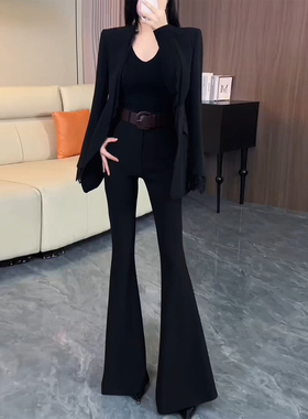 黑色气质窄版微喇西装裤女2025秋冬新款高个子弹力修身垂感马蹄裤