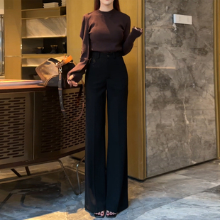 阔腿微喇西装 高腰不贴腿喇叭拖地裤 裤 新款 女2025秋季 黑色通勤韩版