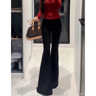 2025爆款御姐范黑色高腰修身大喇叭裤女垂坠感拖地马蹄长裤子冬季