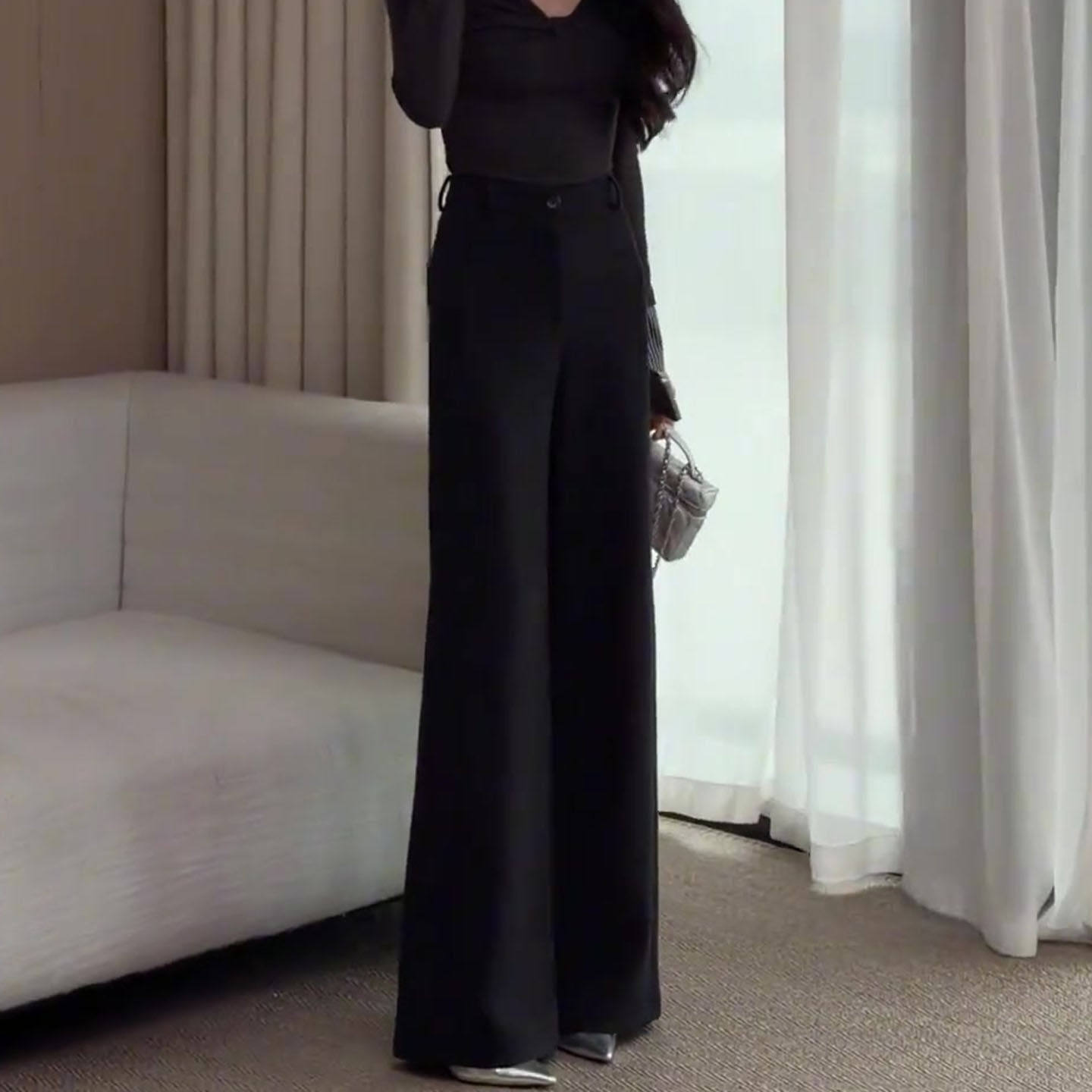 黑色高腰直筒西装裤女2026新款春季宽松显瘦垂感高级小个子阔腿裤,女装/女士精品,大码裤装,淘宝优惠券,粉丝福利购,淘宝优惠卷