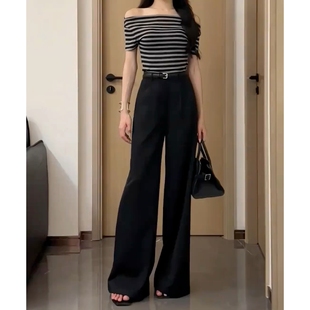 子2025新款 高腰垂感拖地阔腿裤 裤 高级感百搭女士黑色休闲设计西装