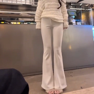 高级感休闲裤 米白色微喇裤 显瘦气质长裤 高腰修身 女2025年秋冬新款