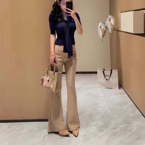 卡其色微喇休闲裤2025夏季新款