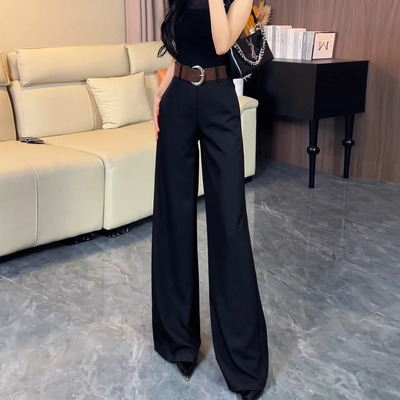 黑色气质优雅不贴腿微喇西装裤