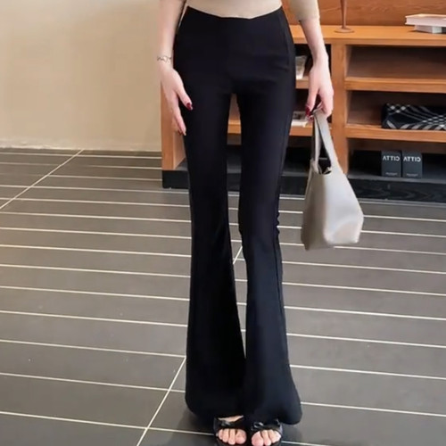 夏季通勤高腰弹力显瘦微喇女裤