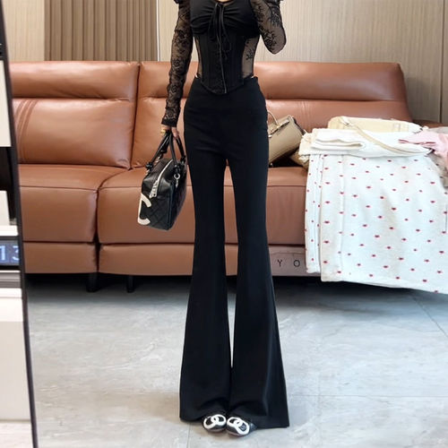 新款高腰弹力微喇西装裤女