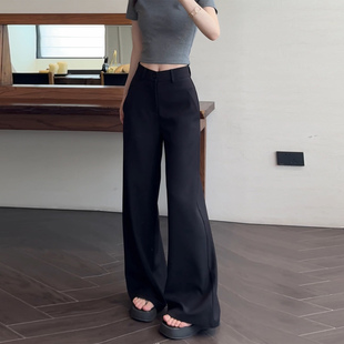 黑色高级感休闲西装 女2025夏季 美式 裤 新款 显瘦复古高腰直筒阔腿裤