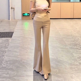 女2026夏季 通勤风长裤 新款 显瘦瘦休闲裤 卡其时尚 轻熟风高腰微喇裤