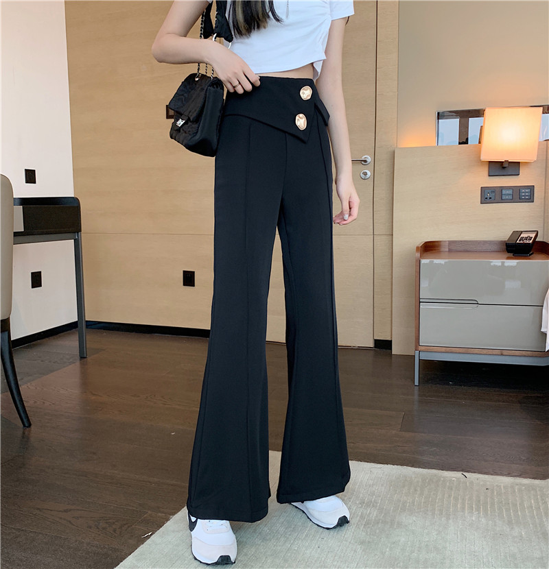 實拍實價   春季新款高腰顯瘦黑色百搭休閒褲高腰微喇叭褲女