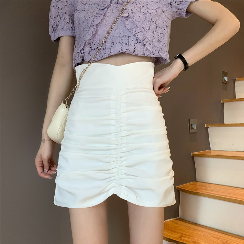 Real price new high waist irregular pleat design, slim and versatile skirt