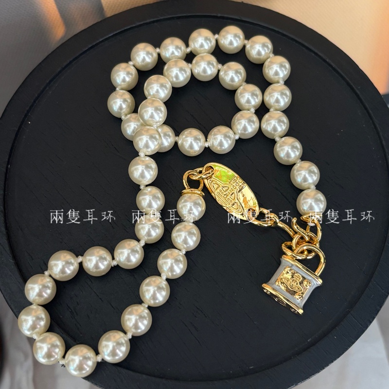 法式珍珠土星星球锁头锁骨链