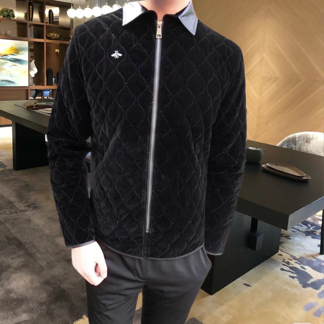 秋冬新款男士金丝绒夹克欧货时尚百搭休闲上衣潮流翻领加厚棉外套