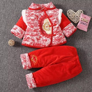女小童唐装棉衣1-2岁周岁宝宝抓周过年衣服中国风婴幼儿汉服套装