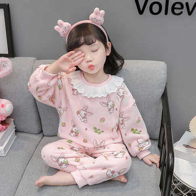 女童秋冬款法兰绒家居服套装