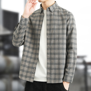 新款 加厚休闲磨毛衬衣男款 格子纯棉长袖 男士 上衣外套 衬衫 2025秋季