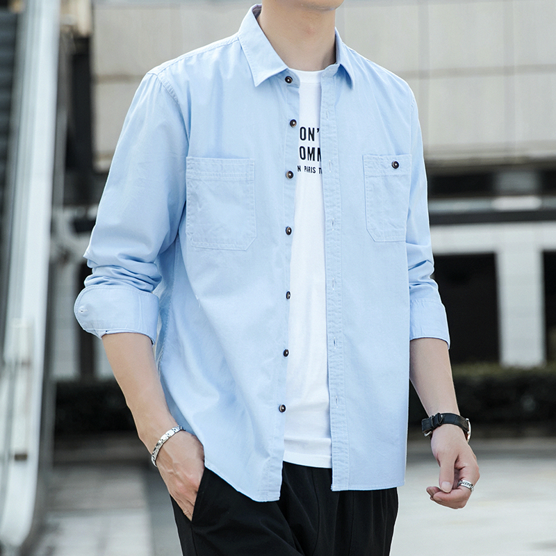 纯棉长袖牛仔衬衫宽松休闲