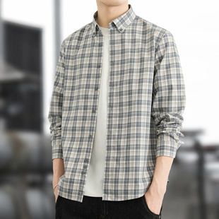 2025秋季新款磨毛纯棉长袖衬衫男士加厚休闲格子衬衣上衣外套男款