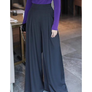 抗皱垂感秋季 裤 子黑色裤 宽松阔腿裤 大码 长裤 子时尚 女高腰拖地甩裤