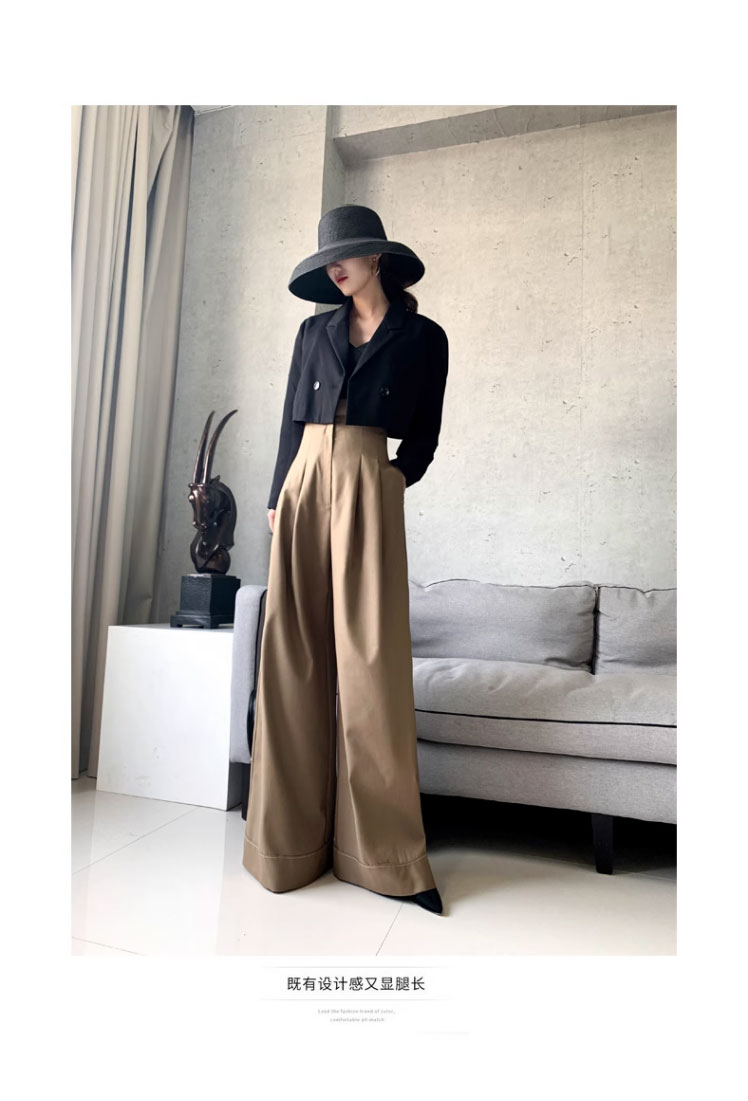 欧美时尚高腰阔腿裤女新款春装职业通勤大牌高腰垂感西裤阔腿裤