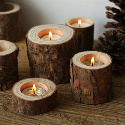 法式复古树桩小烛台摆件