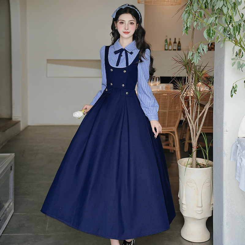 法式复古学院风假两件连衣裙