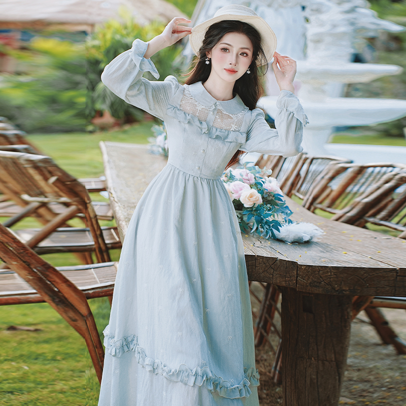 法式复古荷叶边连衣裙