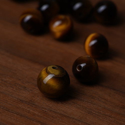 山仓 虎眼石圆珠 天然虎睛石光珠手链串珠diy手工散珠配件b18