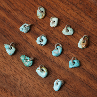 山仓 天然绿松石吊坠 小滴溜手串佛珠侧挂配饰文玩diy配件925纯银