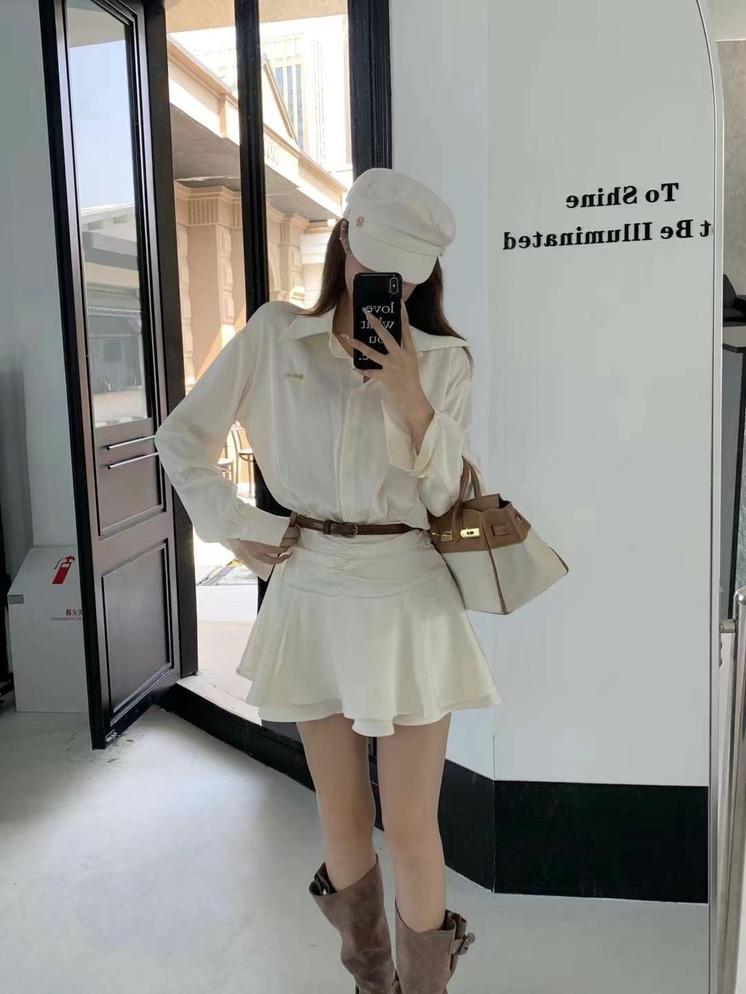 韩国正品2025春季新款复古翻领长袖衬衫+高腰包臀半身裙连衣裙,女装/女士精品,时尚套装,淘宝优惠券,粉丝福利购,淘宝优惠卷