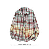 韩版潮流复古格子大码宽松翻领长袖衬衫内搭外套C2170-特P24，男装衬衫，电商A007-1