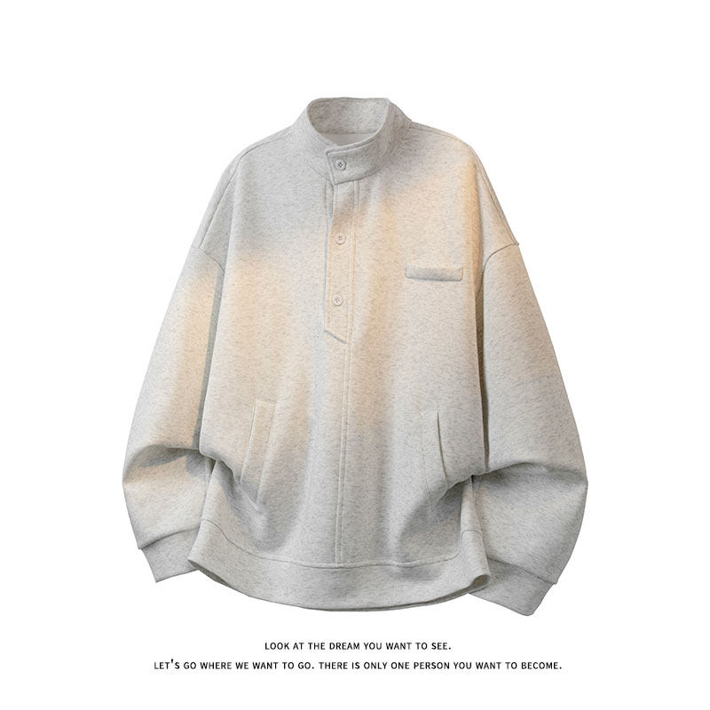 美式立领宽松长袖上衣学院风简约休闲纯色运动卫衣W4703-特价P40，男装卫衣，电商A007-1