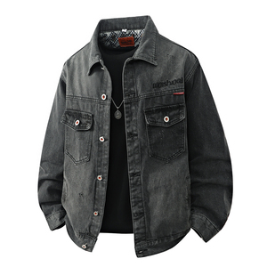 字母时尚百搭牛仔夹克工装风翻领多口袋休闲长袖外套JQ3-特价P70，男装夹克，电商A007-1