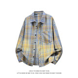 韩版潮流复古格子大码宽松翻领长袖衬衫内搭外套C2170-特P24，男装衬衫，电商A007-1