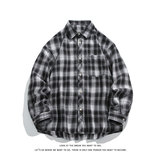 复古格子长袖衬衫男大码衬衣上衣外套C2211-P28【特价】，男装衬衫，电商A007-1