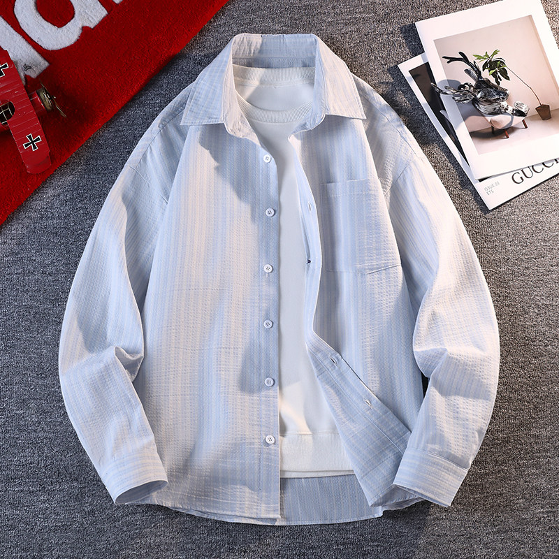 设计感日系条纹长袖衬衫男休闲衬衫复古上衣秋季C2266-特价P45,男装衬衫,电商A007-1