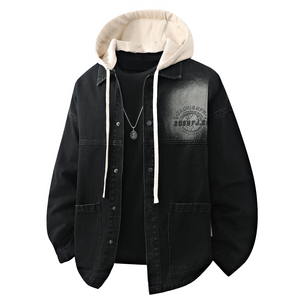美式复古做旧牛仔夹克男连帽复古风假两件拼接外套JA888-特价P70，男装夹克，电商A007-1