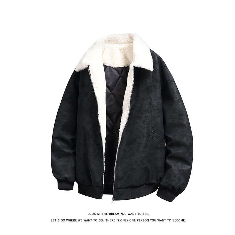 冬季美拉德巴恩风羊羔绒屋面PU皮棉服加绒保暖棉衣MP7827-特P80，男装棉衣，电商A007-1