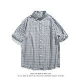 美式复古蓝格子衬衫宽松慵懒长袖衬衣开衫外套薄款C2253-特价42，男装衬衫，电商A007-1