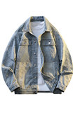潮牌休闲牛仔外套男士提花潮流清理宽松百搭夹克JA8815-特价P66，男装工装外套，电商A007-1
