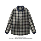 复古格子拼接衬衫男长袖宽松休闲翻领百搭外套C2277-特价P35，男装衬衫，电商A007-1
