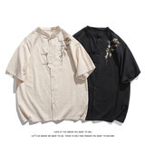 新中式风复古刺绣短袖T恤男立领盘扣风透气上衣T3521-特价P43，男装T恤，电商A007-1