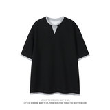 美式复古重磅假两件半袖夏季撞色拼接短袖T恤上衣T3700-特价P30，男装T恤，电商A007-1