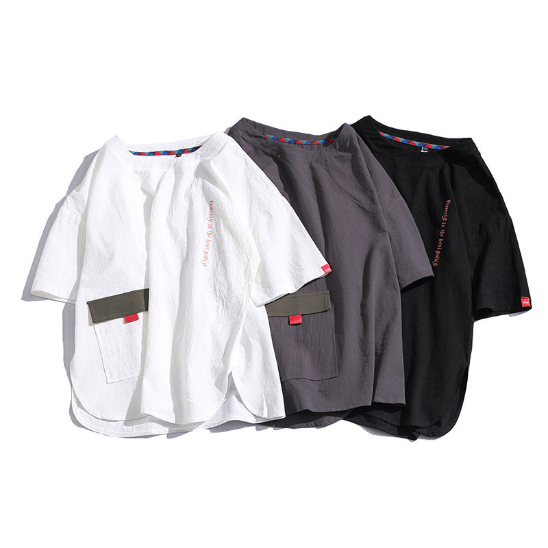 日系工装短袖T恤男女宽松潮牌口袋百搭半袖圆领上衣T296-特价P22，男装T恤，电商A007-1