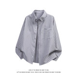 休闲风竖条纹衬衫男长袖松弛感少年风高级感外套C2275-特价P37，男装衬衫，电商A007-1