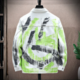 街头风涂鸦印花牛仔夹克男宽松痞帅翻领设计感外套JA39-特价P78，男装夹克，电商A007-1